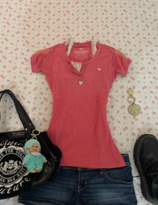 Abercrombie &amp; Fitch Pink Lace Trim Tee