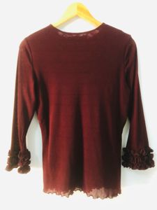 Burgundy Ruffle Cuff Top