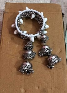 Boho Silver Anklet with Jhumkas &amp; Shells