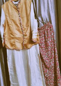 Women Cotton Rayon Kurta Palazzo Ethnic Jacket Set