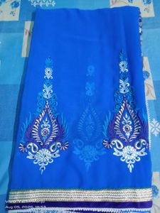 Blue Embroidery daily wear saree