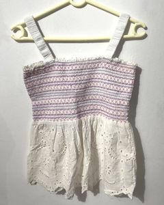 White Embroidered Smocked Tank Top