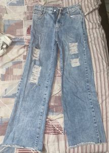 Light Wash Ripped Wide Leg Jeans
