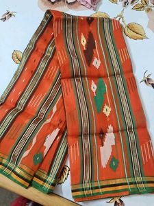 Vibrant Orange Saree with Geometric Pattern