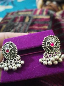 Oxidised Silver Jhumka Earrings