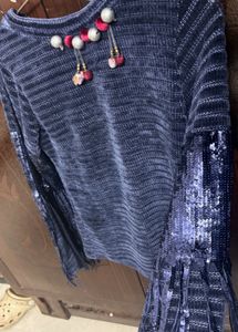 Unique Blue Knit Sweater with Detail