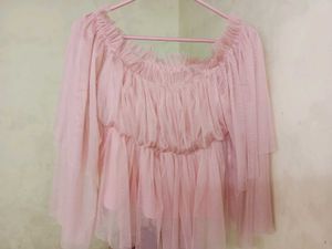 Pink Tulle Off-Shoulder Top