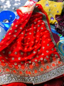 Orange Embroidered Saree