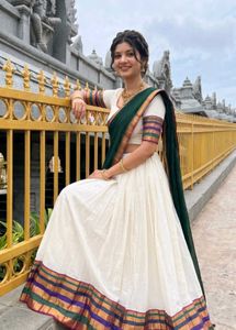 Elegant White Saree with Dark Green Border