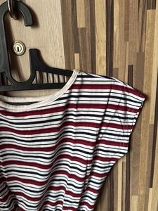 Striped Casual Midi Dress with Belt