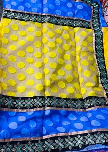 Vibrant Yellow Polka Dot Saree