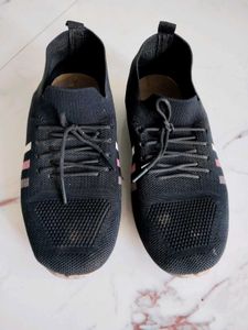 Black Knit Sneakers with Stripe Detail