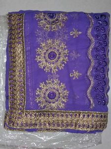beautiful embroiderd purple saree
