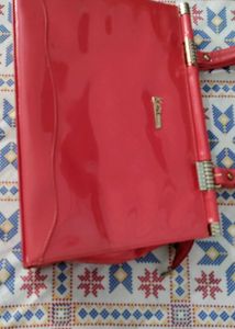 Red Metallic Finish Hand Bag