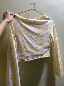 Chic Ruched Floral Sleeve Top