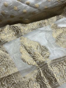 White &amp; Gold Banarasi dyeble viscos dupatta