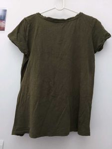 Olive Green Lace Detail T-Shirt