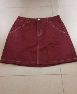 Maroon Denim Mini Skirt