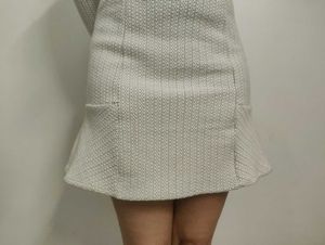 Chic White Textured Long Sleeve winter Dress