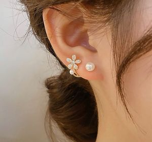 Elegant Flower & Pearl Stud Earrings