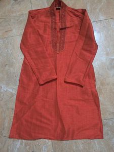 Men's Orange Embroidered Kurta