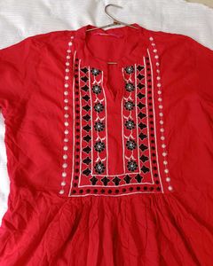 Red Embroidered Casual Dress ❤️