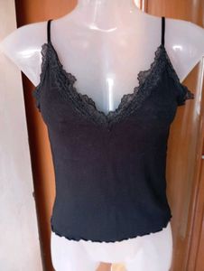 Black Lace Trim Camisole Top