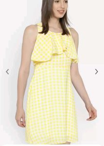Yellow & White Checked Fit and Flare Dres