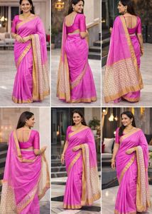 Elegant Pink Saree with Golden Border