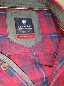 Men's Red &amp; Blue Plaid Long Sleeve Shirt