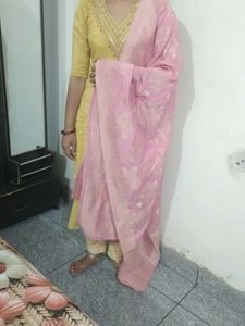 Yellow Kurta with Pink Dupatta