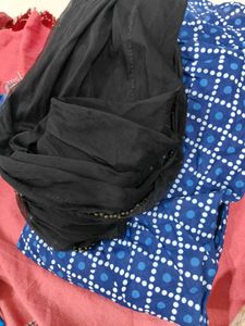 Patiyala Blue polka dots salwar and Black dupatta