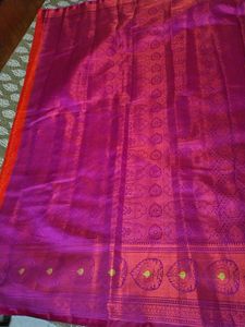 Vibrant Orange &amp; Purple Silk Saree