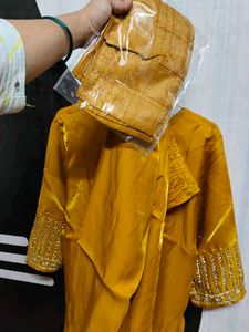 party wear 3 suits Yellow Embroidered Kurta