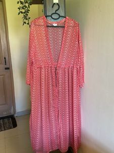 Chic Red Printed Long Shrug