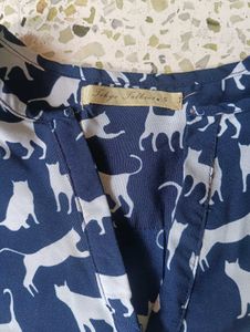 Cute Cat Print Navy Blue Top