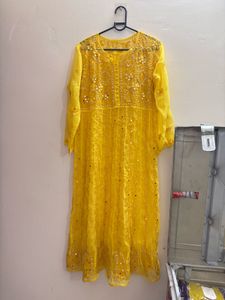Elegant Yellow Embroidered Ethnic Gown