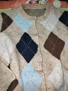 Argyle Knit Cardigan Sweater