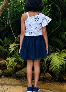 Girls' Floral Top &amp; Navy Skirt Set