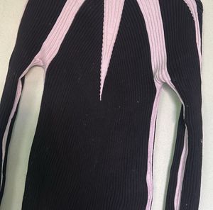 Ribbed Black &amp; Lavender Dress