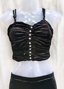 I. Black Velvet Ruched Crop Top
