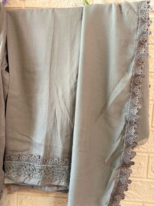 New Elegant Grey Kurti Set with Intricate Lace