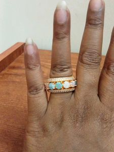 natural semi precious Gemstone &amp; Pave Diamond Ring