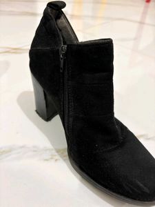 Black Suede Block Heel Ankle Boots