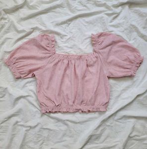 Cute Pink Puff Sleeve Crop Top