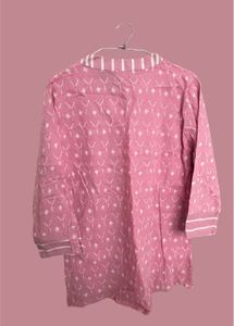 Pink Print Kurta With Mirror Work