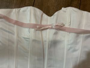 Imported White Corset Top with Pink Ribbon Bow