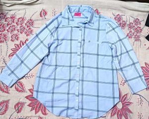 Light Blue Plaid Button-Up Shirt