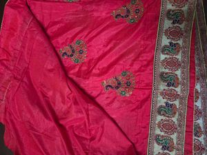 Beautiful Pink Saree with Peacock Embroidery