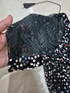 Sparkling Sequin Blouse with Lace Sleeves